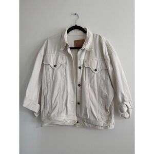 Tangiers Vintage White Denim Trucker Jacket 100% Cotton Size Large Western Jean